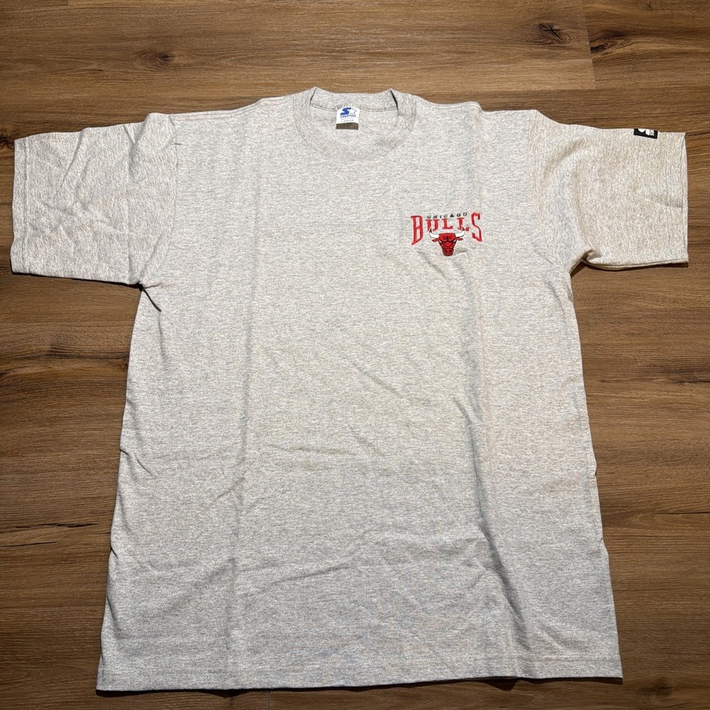 Vintage 90s Chicago Bulls‎ Starter T-Shirt Gray Mens LARGE NBA USA Embroidered